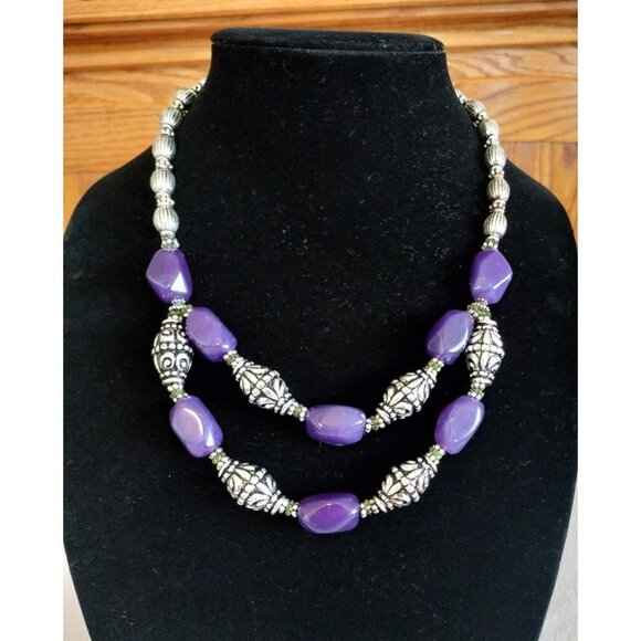 Avon Vintage Necklace Bold Amethyst Color Button Silver Cabochon Purple Jewelry - Picture 9 of 16